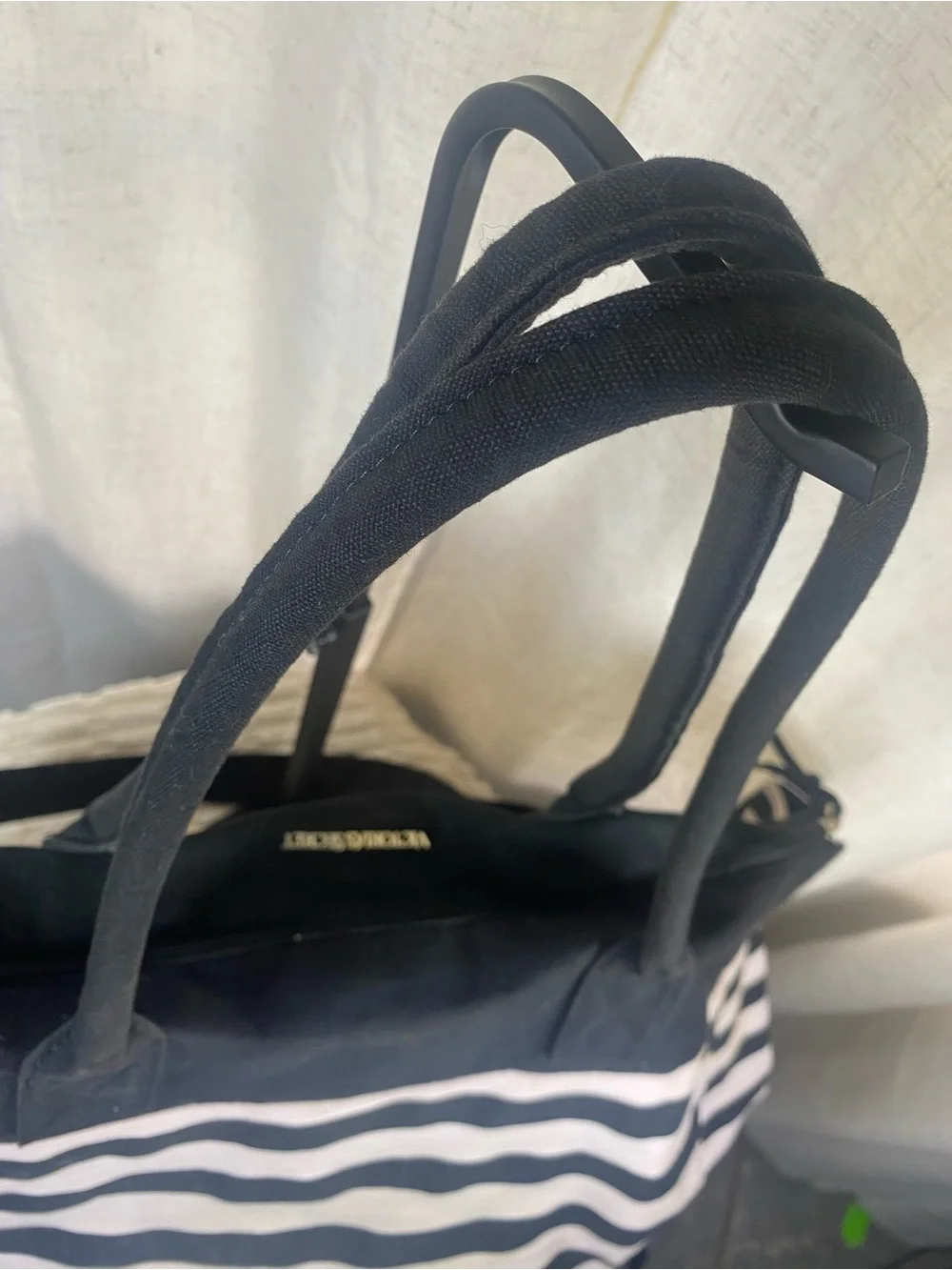 Victoria’s Secret Pink Black Striped Weekender Tote Bag Large Canvas Getaway